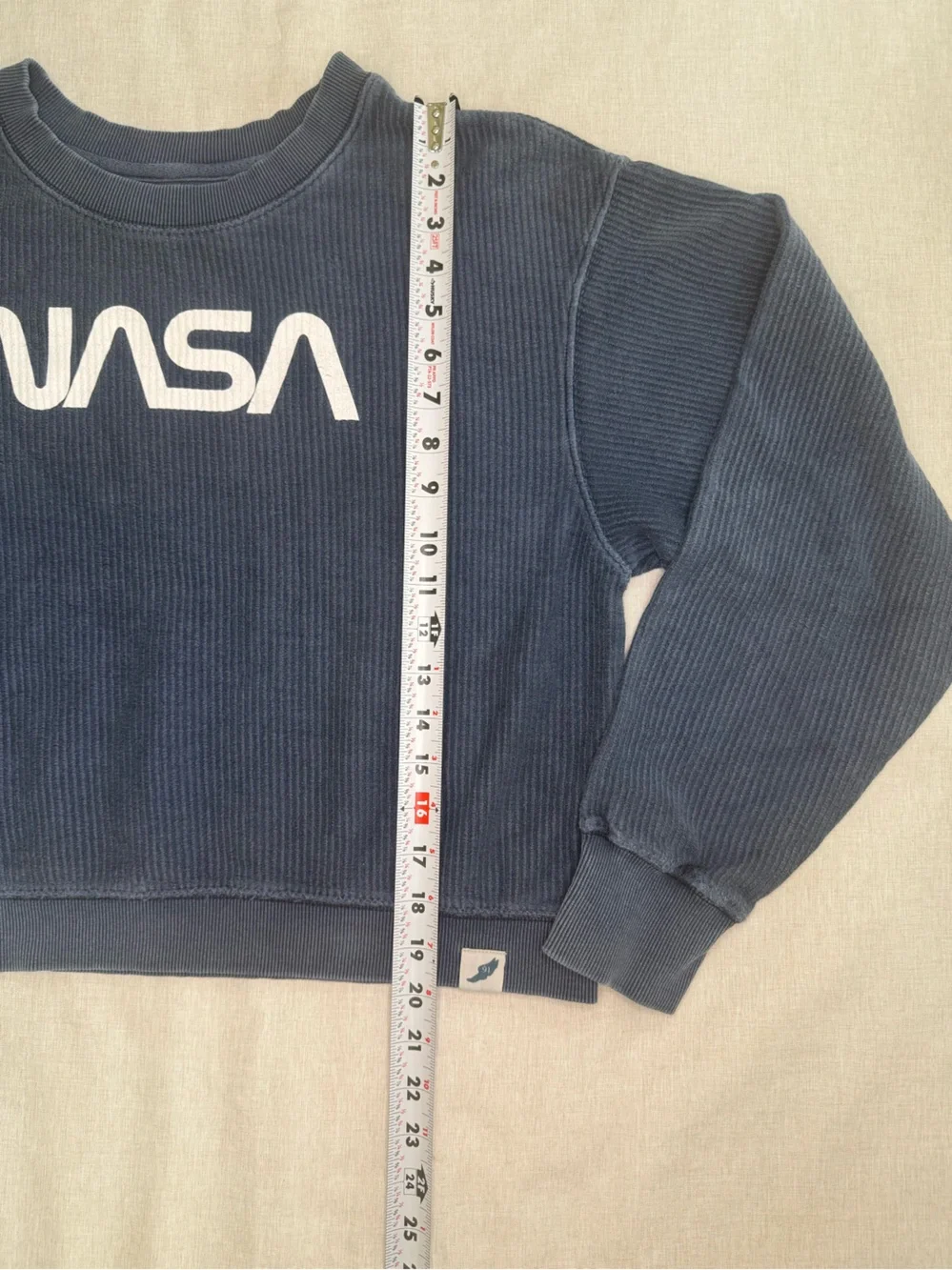 NASA Blue Cropped Crewneck Sweatshirt Size L EUC
